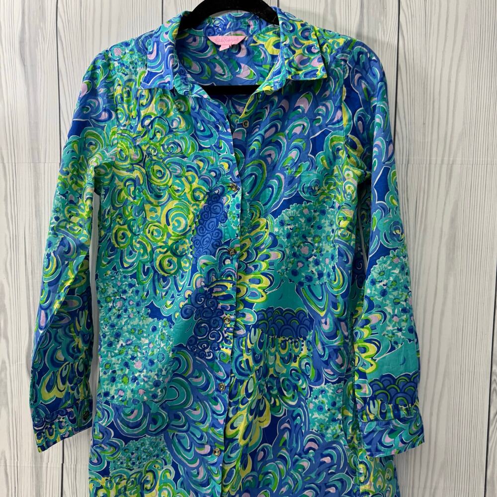 Lilly Pulitzer Lilly’s Lagoon Tunic Shirt Dress Women Pockets Small